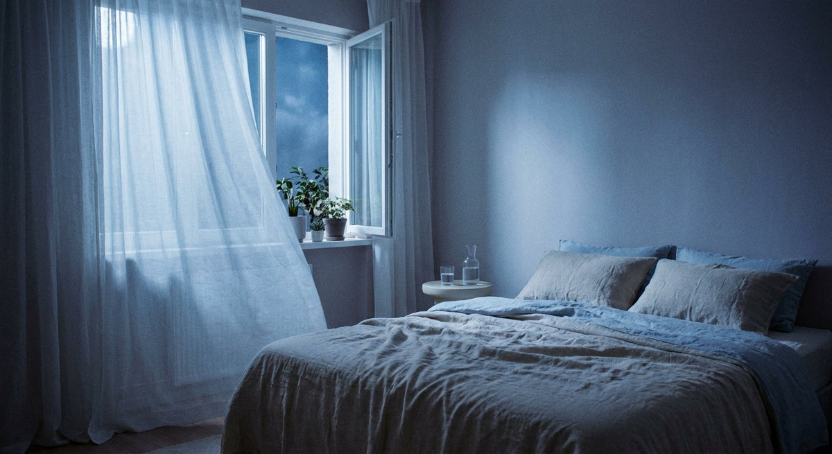 A calm summer bedroom at night