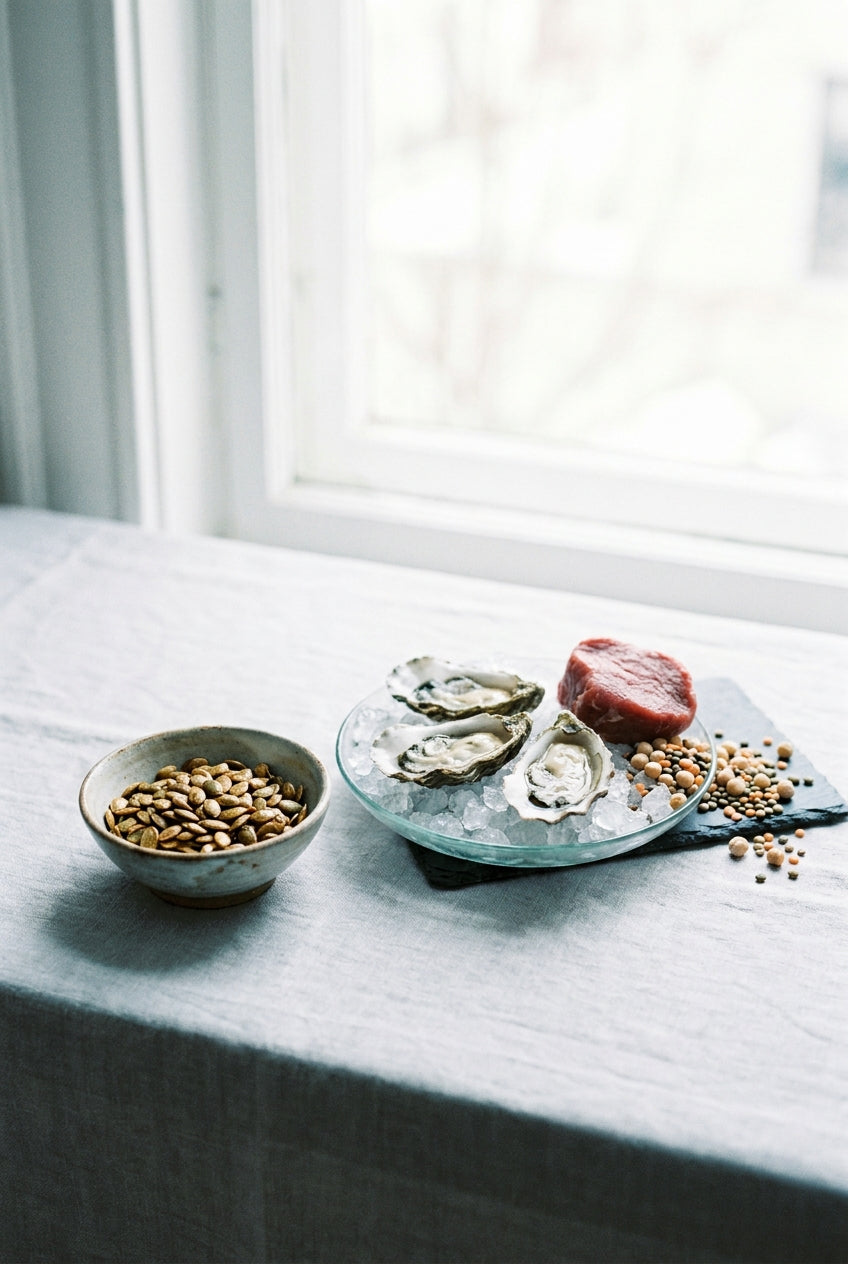 Pumpkin seeds, oysters, red meat and legumes as zinc-rich foods