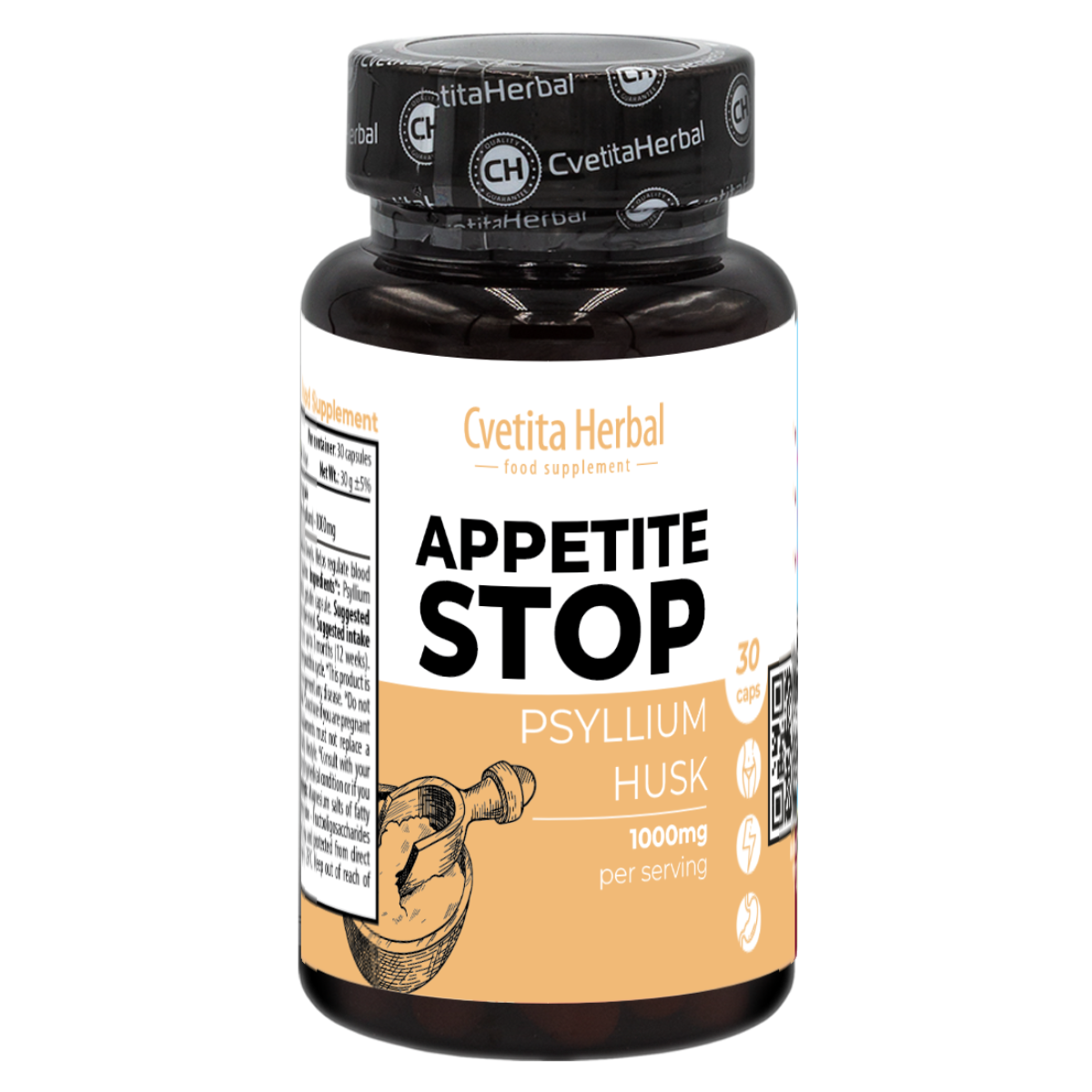 Apple Cider Vinegar "White Plantain (Psyllium)" - Appetite Stop (30 caps. x 1000 mg)