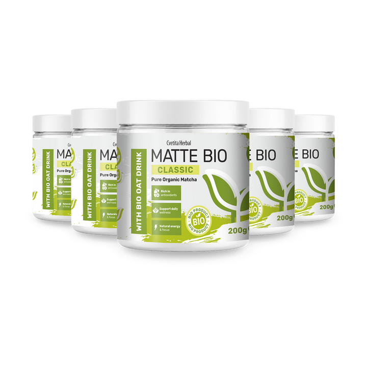 Matte Bio Classic 3+2 - bundle of five 200 g organic matcha tubs