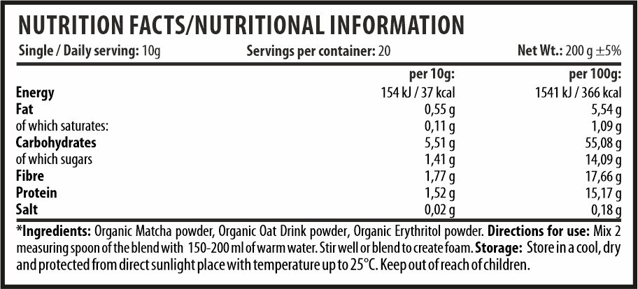 MATTE BIO STRONG - Nutrition facts / Nutritional information