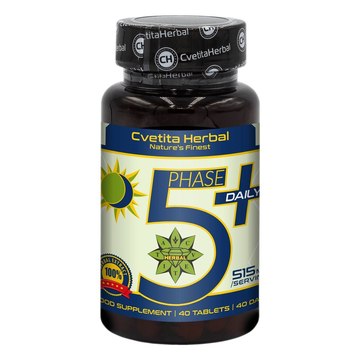Peppermint, Hawthorn, Valerian, Chamomile, Lemon Balm, B1, B6, B12 - Phase 5+ Daily (40 tablets x 515mg)