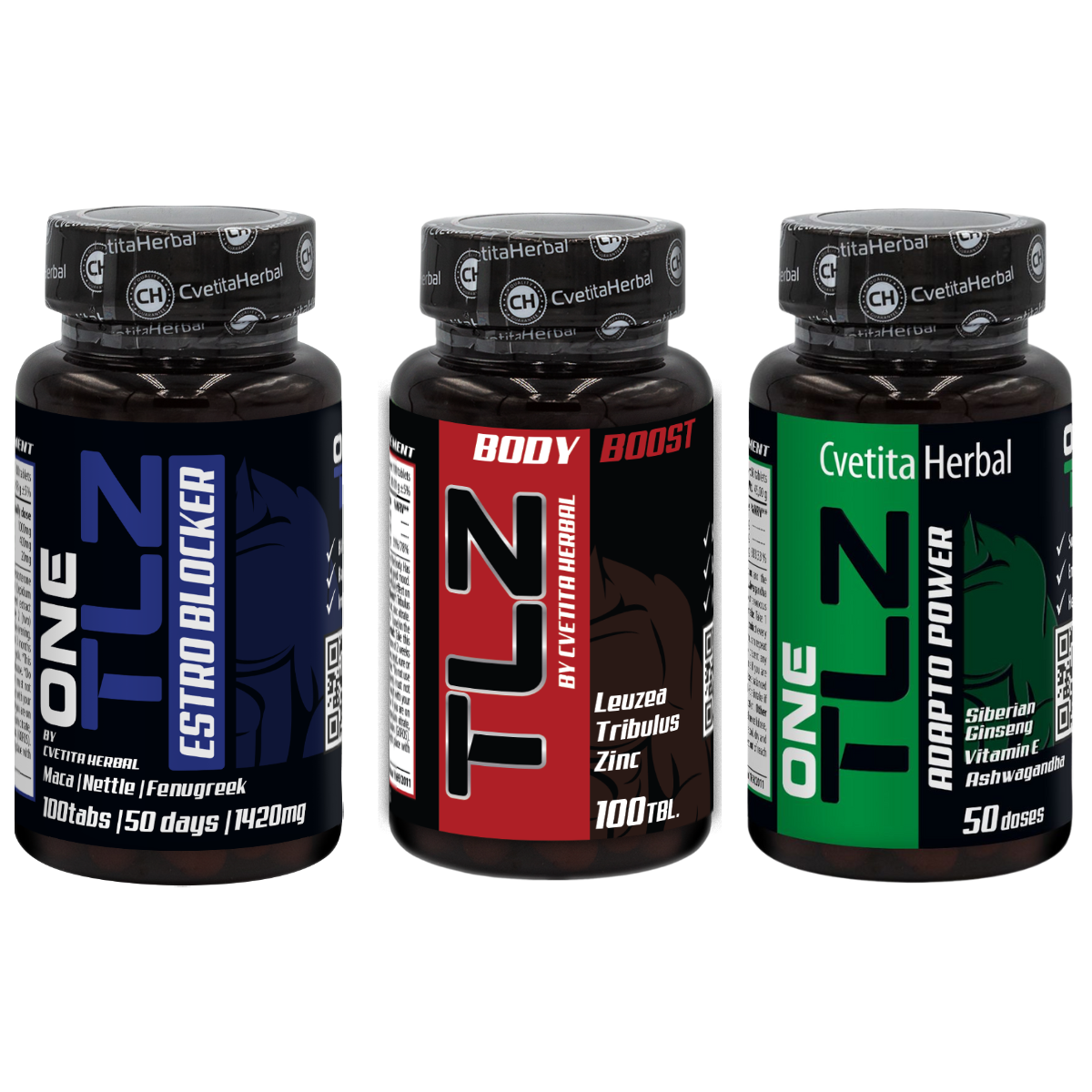 COMBO PACKAGE: TLZ BODY BOOST 100 tablets. + TLZ ESTRO BLOCKER 100 tab. + TLZ ADAPTO POWER 50 tab.